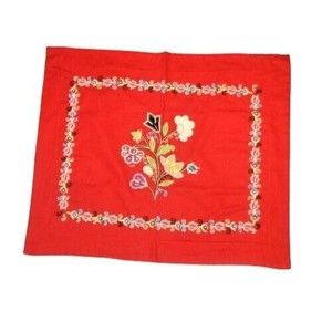 POTTERY BARN Crewel Embroidered FLORAL Pillow Covers Dark Red Pil